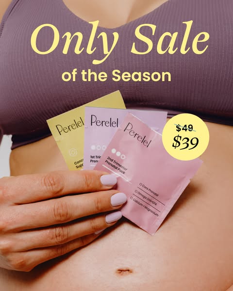 Image ad for Perelel prenatal vitamins advertising a sale of the season.