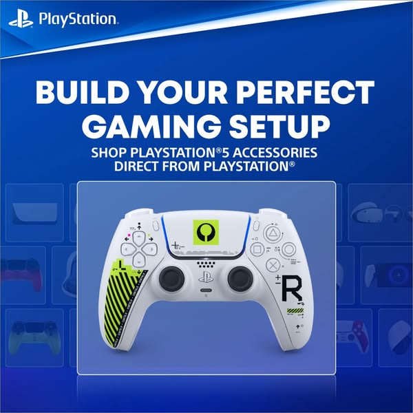 This ad from Playstation promotes Playstation 5 accessories that are available directly from Playstation. The ad highlig
