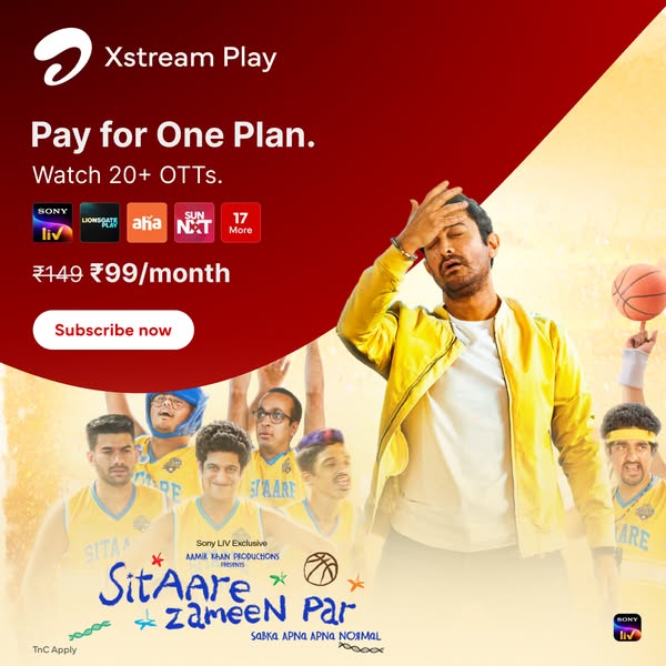 This image ad is for Xstream Play which offers more than 20 OTT services to watch with one plan. It uses the movie "