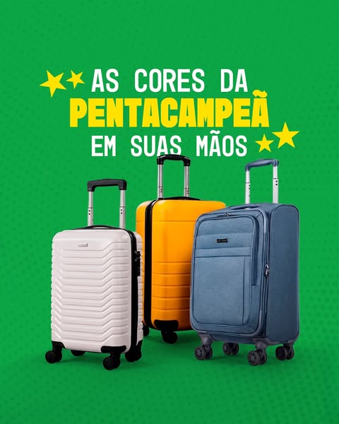 Ad showcasing luggage in different colors.