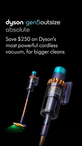 This ad for the Dyson Gen5outsize Absolute vacuum highlights a limited-time offer and bigger cleans.