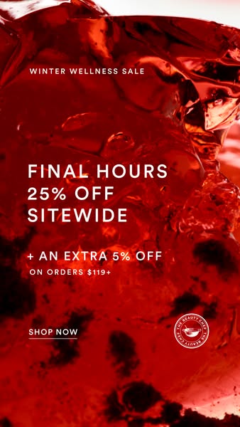 This ad by The Beauty Chef promotes a winter wellness sale offering 25% off sitewide, plus an additional 5% off on order