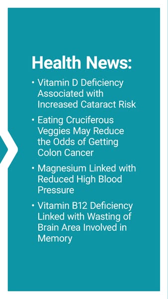 This ad features a list of health news headlines related to vitamin and mineral deficiencies and their associations with