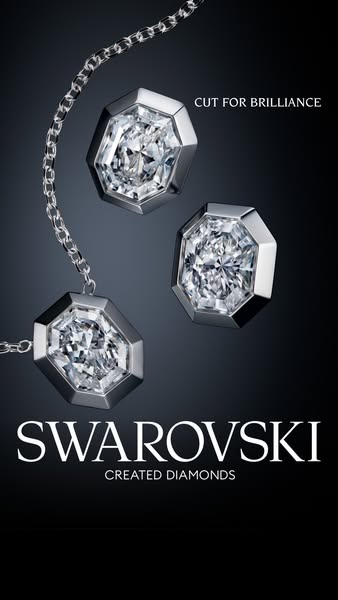 This ad showcases Swarovski Created Diamonds, highlighting their brilliance and elegance. The image features a close-up 