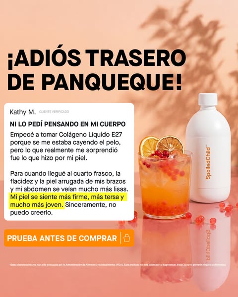 This ad for SpoiledChild liquid collagen features a customer testimonial with a clear offer to try before buying. The vi