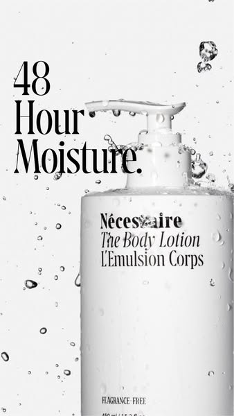 This ad for Nécessaire The Body Lotion highlights the product's moisturizing capabilities with a clean, minimalist a