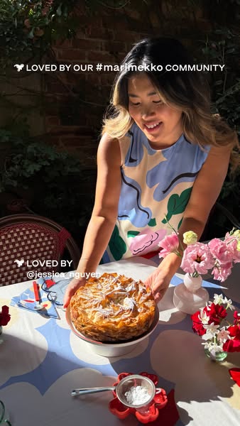 This image ad showcases a member of the Marimekko community, highlighting the brand's connection with its customers.