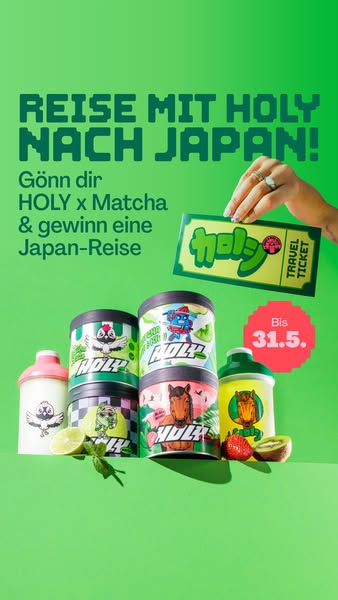 This ad from Holy Energy promotes a contest where customers can win a trip to Japan by purchasing the limited edition Ma