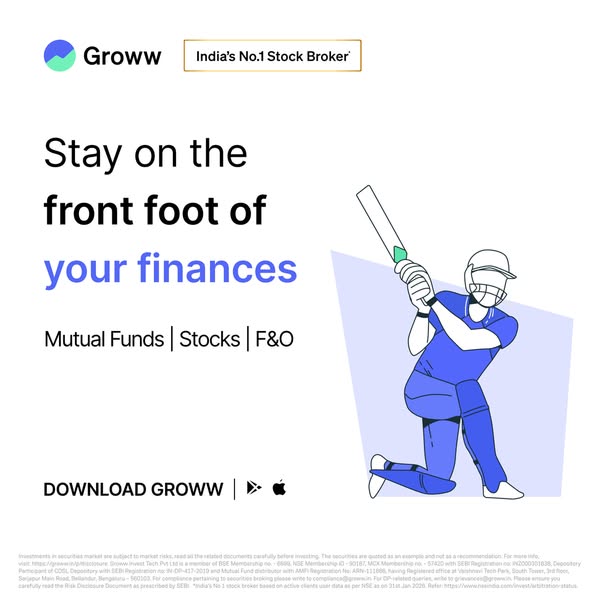 This ad promotes Groww, India's No. 1 Stock Broker, inviting users to download the app to stay on top of their finan