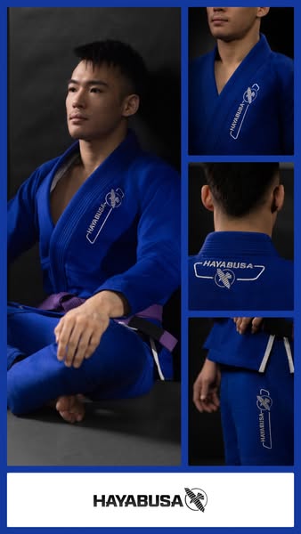 An image ad showcasing a blue Hayabusa Jiu Jitsu gi.