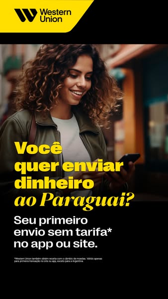 An image ad by Western Union promoting their money transfer service to Paraguay, highlighting the benefit of a fee-free 