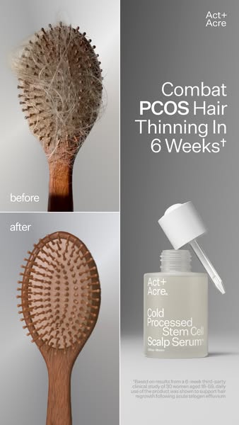 This ad for Act+Acre features a before-and-after comparison to demonstrate the efficacy of their Cold Processed Stem Cel