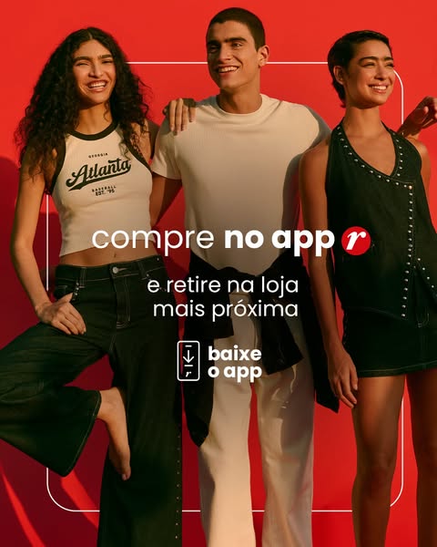 An advertisement featuring three smiling young adults showcasing the brand's latest products, with a clear call to a