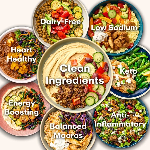 This ad features a variety of healthy meals, each catering to different dietary needs such as dairy-free, low sodium, he