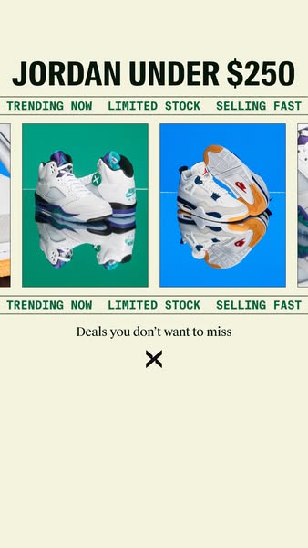 This ad promotes Jordan brand shoes that are under $250. It showcases the shoes in a carousel-like display, emphasizing 