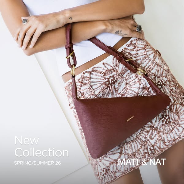 This ad for Matt & Nat promotes their new collection for Spring/Summer 26. The ad features a person wearing the hand