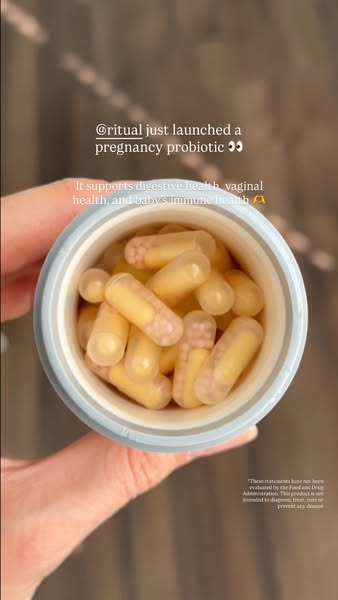 This ad promotes Ritual's pregnancy probiotic. The ad highlights that the probiotic supports digestive health, vagin