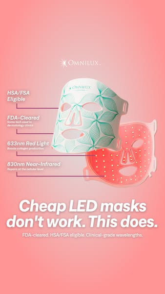 This ad for Omnilux LED masks emphasizes the quality and effectiveness of their product compared to cheaper alternatives