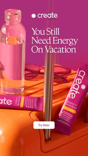 This ad showcases a Creatine + Electrolytes supplement by Create, emphasizing the necessity of energy replenishment even