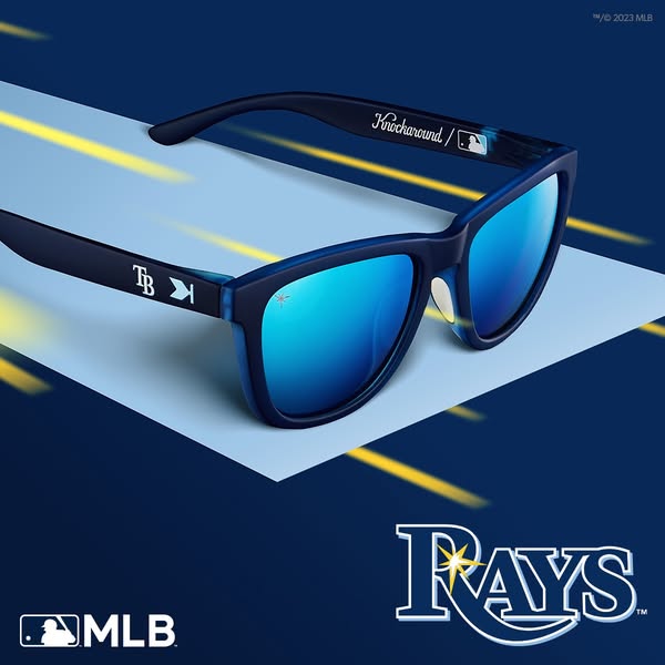 This ad features Knockaround sunglasses in collaboration with MLB and the Tampa Bay Rays. The ad is visually oriented an