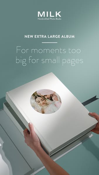 This ad showcases MILK's new extra large album, emphasizing its spaciousness for big moments. The visual features a 