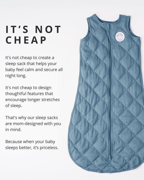 This ad for sleep sacks is designed to reassure parents that the higher price tag is worth it, as it has been designed b