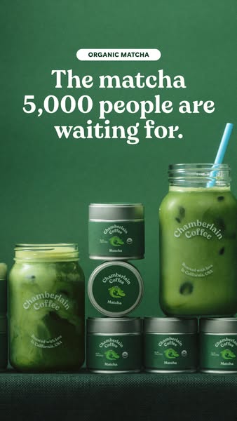 This ad for Chamberlain Coffee's matcha highlights its popularity by stating 5,000 people are on the waiting list. T