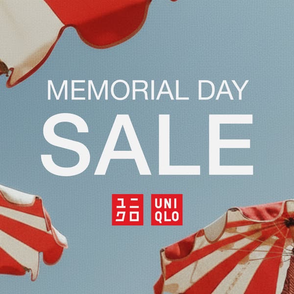 This image ad promotes a Memorial Day sale by Uniqlo. The ad features a simple design with text and a background of the 