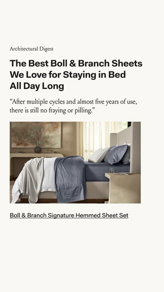 This ad features a review of Boll & Branch sheets from Architectural Digest. The review praises the sheets' dura