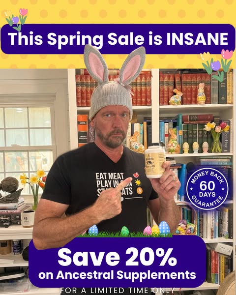 This image ad promotes Ancestral Supplements with a discount of 20% for a limited time only. The ad features a man with 