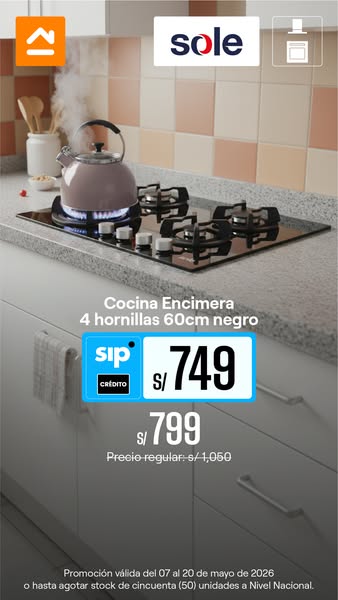 This ad promotes Sole brand cooktops. It showcases a black cooktop with four burners and a silver tea kettle on top. A l