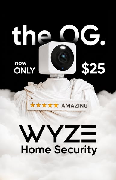 This ad for Wyze Home Security features the product as 'the OG' for a limited-time offer of $25. The image featu