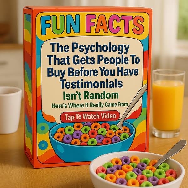 This image ad uses a cereal box design to present information about the psychology of marketing. It features a headline 