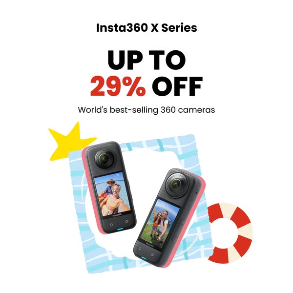 This image ad showcases the Insta360 X Series cameras, highlighting their use in capturing travel moments. It promotes a