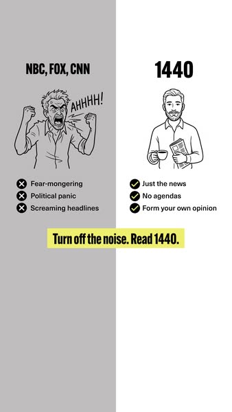This ad for 1440 compares the experience of reading their news brief with that of traditional news channels, positioning