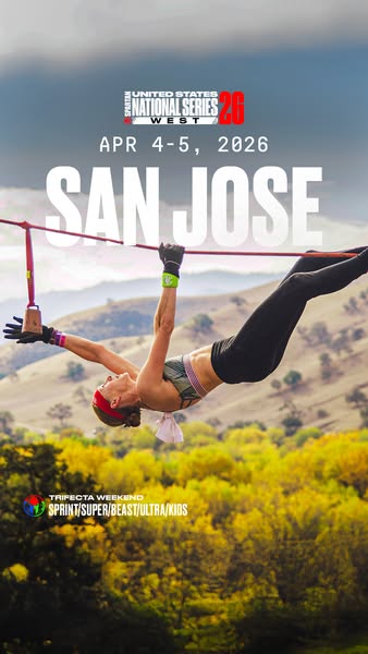 This image ad promotes the Spartan United States National Series West race in San Jose on April 4-5, 2026. It features a