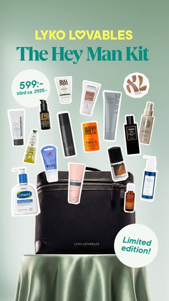 This ad promotes the Lyko Lovables 'The Hey Man Kit,' a limited-edition collection of men's grooming product