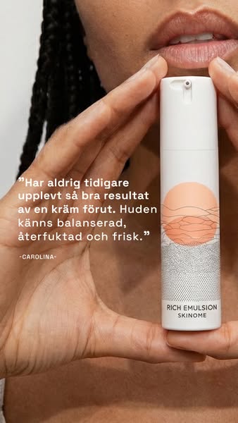 This image ad features a testimonial about Skinome's Rich Emulsion. The ad presents the product in a customer's 