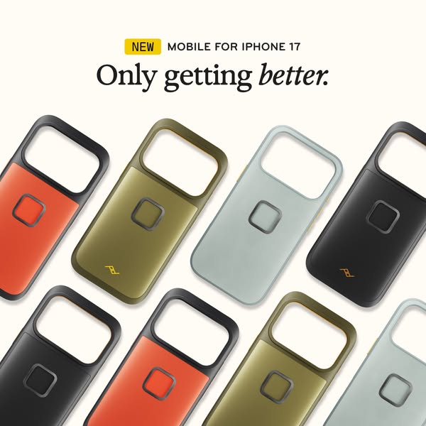 This ad showcases the Peak Design Mobile for iPhone 17 phone case, highlighting its design and compatibility with the la