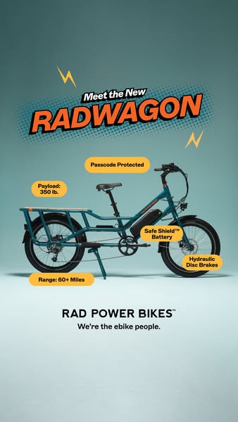 This ad is showcasing the Radwagon ebike. It highlights the new features and details of the ebike.