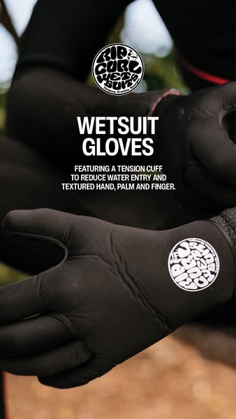 Close-up shot of Rip Curl Wetsuit Gloves calls attention to product features.