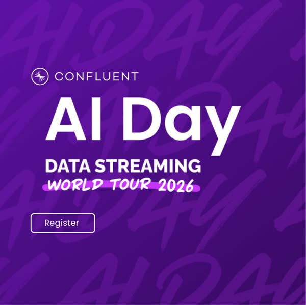 This ad promotes Confluent's AI Day data streaming world tour in 2026, encouraging viewers to register. It uses a pu