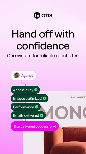 This ad promotes a system for reliable client sites. It lists positive features that the company delivers on to support 