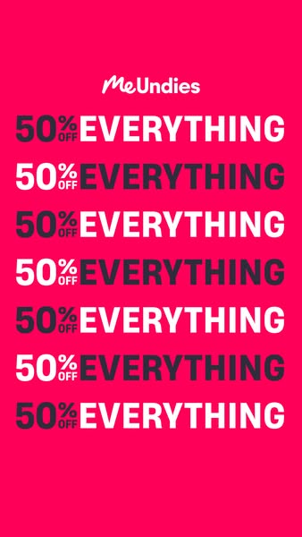 This image ad is promoting a 50% off sale for MeUndies.