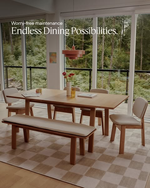 A lifestyle image showing a dining room setup with a table and chairs.