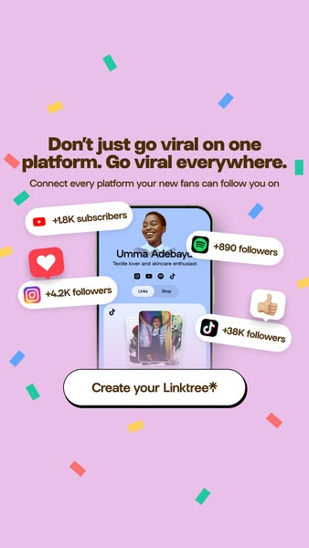The ad promotes Linktree as a way to connect fans across multiple platforms.