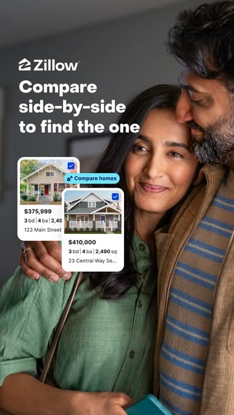This ad promotes Zillow's home comparison feature, encouraging users to find their ideal home by comparing listings 