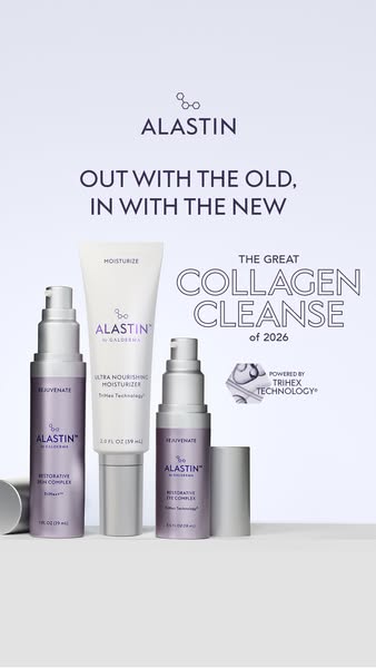 This ad is for Alastin products that focus on improving collagen and the overall appearance of skin. The ad calls for mo