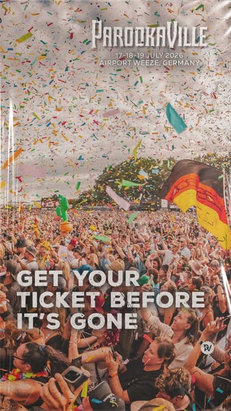 This ad promotes the ParookaVille music festival. The ad features a crowd of people with confetti falling. The text urge