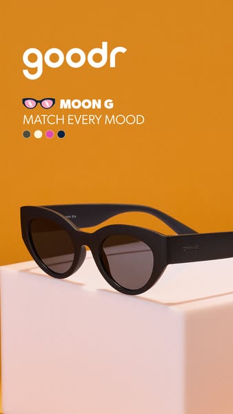 An ad for Goodr sunglasses that highlights a single model, its different color variations, and the fact that they match 